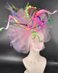 Kentucky Derby Fascinator Hat: Pink, Green, Yellow Peacock Feathers