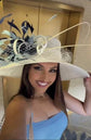 White Navy Blue Powder Blue Wide Brim Sinamay Hat For Kentucky Derby, Ascot Royal, Mother Of The Bride, Tea&Garden Party,Church, Wedding