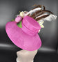 Fuchsia Pink Sinamay Kentucky Derby Hat: Wide Brim Floral Church Wedding