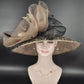 Leopard Print Derby Hat: Taupe Sinamay Wide Brim Ascot Hat