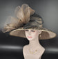 Leopard Print Derby Hat: Taupe Sinamay Wide Brim Ascot Hat