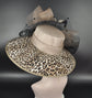 Leopard Print Derby Hat: Taupe Sinamay Wide Brim Ascot Hat