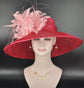 Red Sinamay Kentucky Derby Hat: Wide Brim Feather Flower