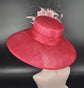 Red Sinamay Kentucky Derby Hat: Wide Brim Feather Flower
