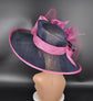 Sinamay Kentucky Derby Hat: Navy Blue, Hot Pink Feather Flower