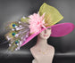 Fuchsia Pink Green Pink  Royal Ascot Horse Race Oaks day hat Carriage Tea Party Wedding Kentucky Derby Hat Party Hat Wide Brim Sinamay Hat