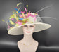 Off white Ivory  Blue Green Pink Wide Brim Kentucky Derby Hat,Ascot Hat for Wedding Tea Party, Garden Party Hat, Mother of the Bride, Church