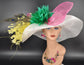 Feather Flower Kentucky Derby Hat: Wide Brim Sinamay Tea Party Hat