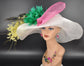 Feather Flower Kentucky Derby Hat: Wide Brim Sinamay Tea Party Hat