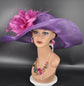 Purple Sinamay Kentucky Derby Hat: Hot Pink Feather Flower Wide Brim