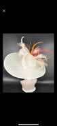 Wide Brim Kentucky Derby Hat, Ascot Hat for Wedding & Tea Party, Garden Party Hat, Mother of the Bride, Church Ivory Orange Red Pink