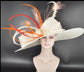 Wide Brim Kentucky Derby Hat, Ascot Hat for Wedding & Tea Party, Garden Party Hat, Mother of the Bride, Church Ivory Orange Red Pink