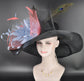 Black Sinamay Kentucky Derby Hat: Blue Coral Feather Flowers