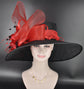 Wide Brim Sinamay Kentucky Derby Hat: Black & Red Feather Floral