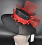 Wide Brim Sinamay Kentucky Derby Hat: Black & Red Feather Floral
