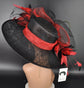 Wide Brim Sinamay Kentucky Derby Hat: Black with Red Rose