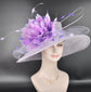 Wide Brim Sinamay Kentucky Derby Hat: Lilac Feather Flower