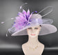 Wide Brim Sinamay Kentucky Derby Hat: Lilac Feather Flower