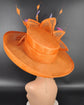 Church, Kentucky Derby Hat ,Carriage, Tea Party, Wedding, Wide Brim Sinamay Hat, Royal Ascot Hat, Horse Race Hat, Oaks day hat Orange