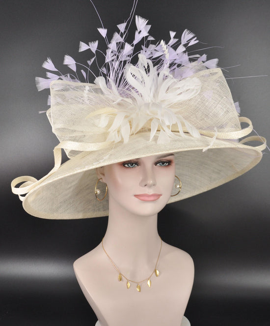 Kentucky Derby Hat: Ivory Feather Flower Sinamay Church Hat