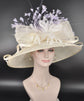 Kentucky Derby Hat: Ivory Feather Flower Sinamay Church Hat