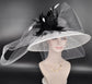 White & Black Feather Flower Bow Design Wide Brim Sinamay Hat For Kentucky Derby, Ascot Royal, Tea Garden Party, Chuch, Wedding Party