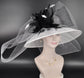 White & Black Feather Flower Bow Design Wide Brim Sinamay Hat For Kentucky Derby, Ascot Royal, Tea Garden Party, Chuch, Wedding Party