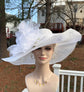 White Silk Flower Sinamay Hat: Wide Brim Kentucky Derby Dress Hat