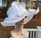White Silk Flower Sinamay Hat: Wide Brim Kentucky Derby Dress Hat