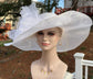 White Silk Flower Sinamay Hat: Wide Brim Kentucky Derby Dress Hat