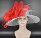 Wide Brim Sinamay Kentucky Derby Hat: Powder Blue, Red Feather Flower