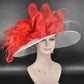 Wide Brim Sinamay Kentucky Derby Hat: Powder Blue, Red Feather Flower