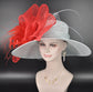 Wide Brim Sinamay Kentucky Derby Hat: Powder Blue, Red Feather Flower