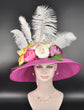 Fuchsia Pink Sinamay Derby Hat: Wide Brim Wedding Church Hat