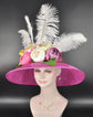 Fuchsia Pink Sinamay Derby Hat: Wide Brim Wedding Church Hat