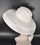 Wide Brim Sinamay Derby Hat: White Audrey Hepburn Style with Black Flower