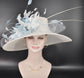 White  Powder Blue Wide Brim Kentucky Derby Hat, Ascot Hat for Wedding & Tea Party, Garden Party Hat, Mother of the Bride,Church