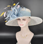 Church Kentucky Derby Hat Carriage Tea Party Wedding Wide Brim   Hat in Solid Sinamay Hat White with light/Powder  blue