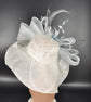 Wide Brim Sinamay Hat, Kentucky Derby Hat,Church hat,Tea Party Hat,Custom hat, Formal Hat, Oaks Day Hat White W Powder Blue Feather Flower