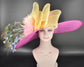 Fuchsia Sinamay Derby Hat: Wide Brim Feathered Ascot Hat