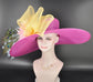 Fuchsia Sinamay Derby Hat: Wide Brim Feathered Ascot Hat