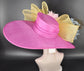 Fuchsia Sinamay Derby Hat: Wide Brim Feathered Ascot Hat