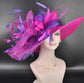 Oaks Day Hat Fuchsia Pink and Purple Feather Hat, Kentucky Derby, Tea Party, Wedding, Church, Royal Ascot Headpiece Wide Brim Sinamay Hat
