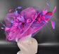 Oaks Day Hat Fuchsia Pink and Purple Feather Hat, Kentucky Derby, Tea Party, Wedding, Church, Royal Ascot Headpiece Wide Brim Sinamay Hat