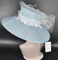 Powder Blue Sinamay Derby Hat: Wide Brim Wedding Tea Party