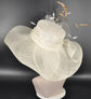 Ivory Sinamay Kentucky Derby Hat: Gold Feather Flower Wide Brim
