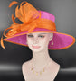 Fuchsia Pink W Orange Wide Brim Sinamay Hat, Kentucky Derby Hat, Church hat, Tea Party Hat, Custom hat, Formal Hat, Fashion Hat