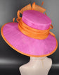 Fuchsia Pink W Orange Wide Brim Sinamay Hat, Kentucky Derby Hat, Church hat, Tea Party Hat, Custom hat, Formal Hat, Fashion Hat