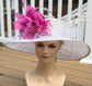Wide Brim Sinamay Kentucky Derby Hat: Hot Pink Feather Church Hat