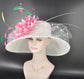 Wide Brim Sinamay Derby Hat: Pink Flower & Feather Ascot Hat